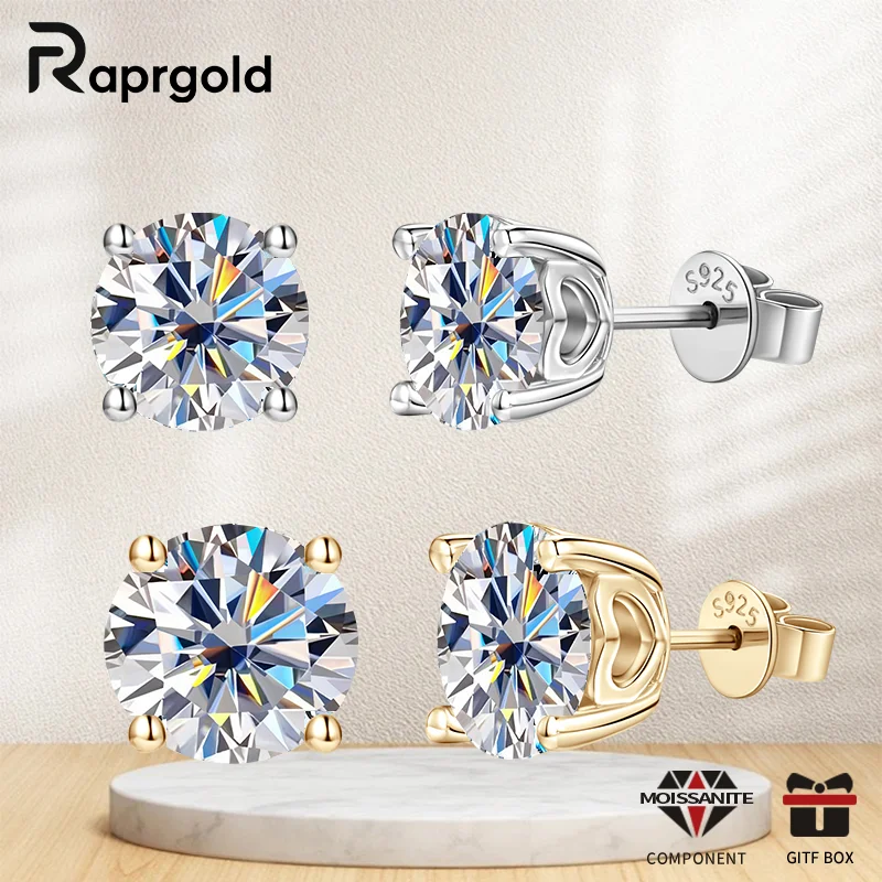 

RAPRGOLD 1-2CT D Color Round Moissanite Stud Earring for Women 925 Sterling Silver Classic Piercing Earrings Fine Jewelry Gifts