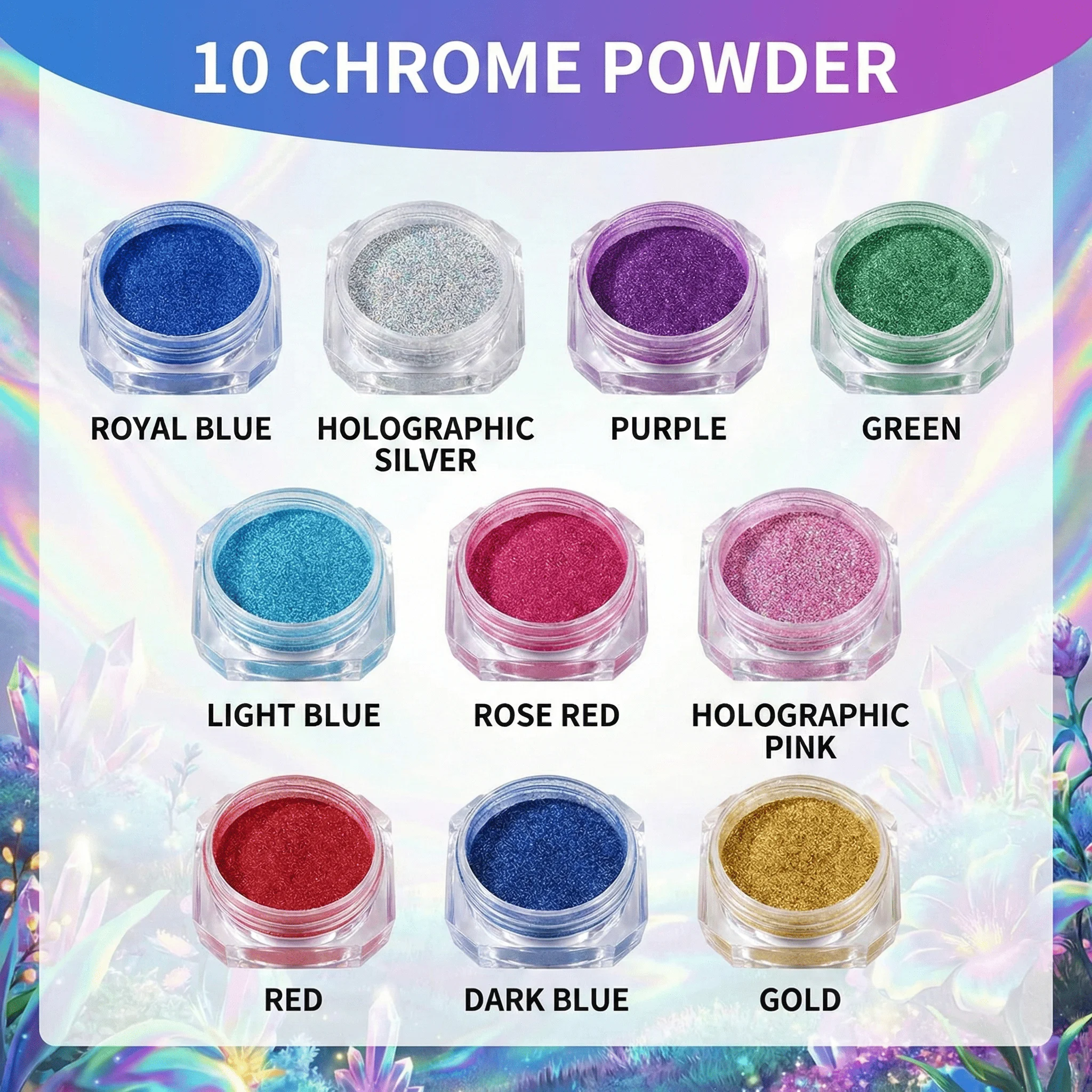 DIY 10-Color Magic Mirror Powder, Mirror-Effect Mica Powder, suitable for nail art, ring resin, slime, crafts, and mugs view 3