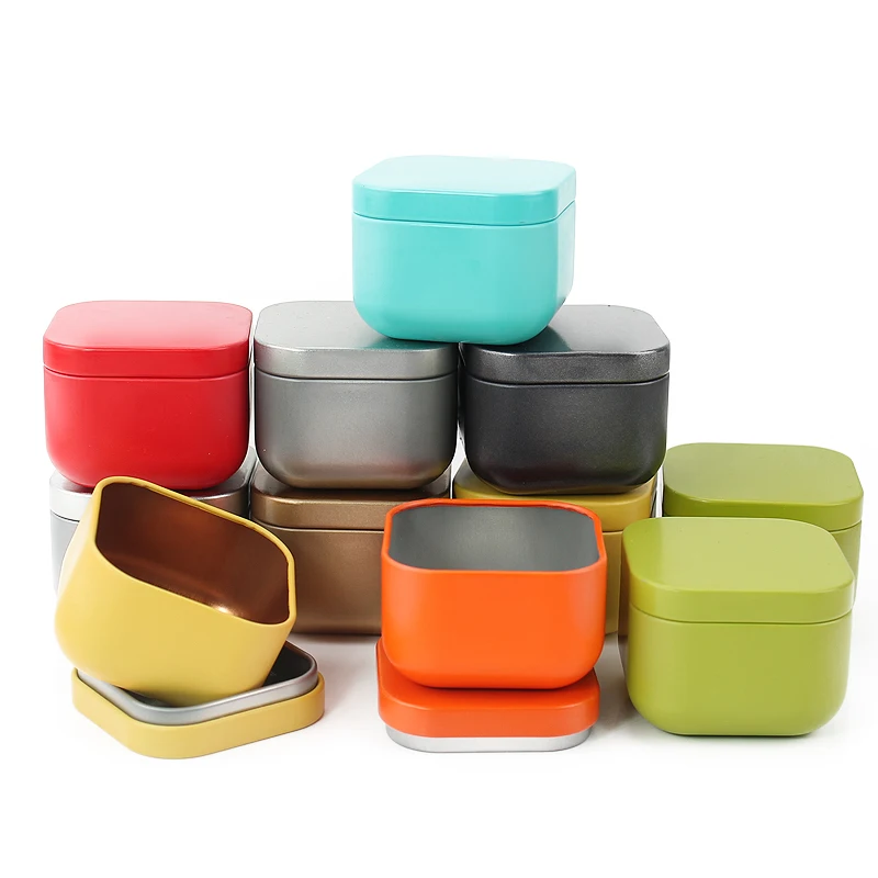 12/24pcs Empty Square Candle Jars 50ml Metal Tins Empty Containers Boxs Candy Pot Home Storage Containers Organizer with Lids