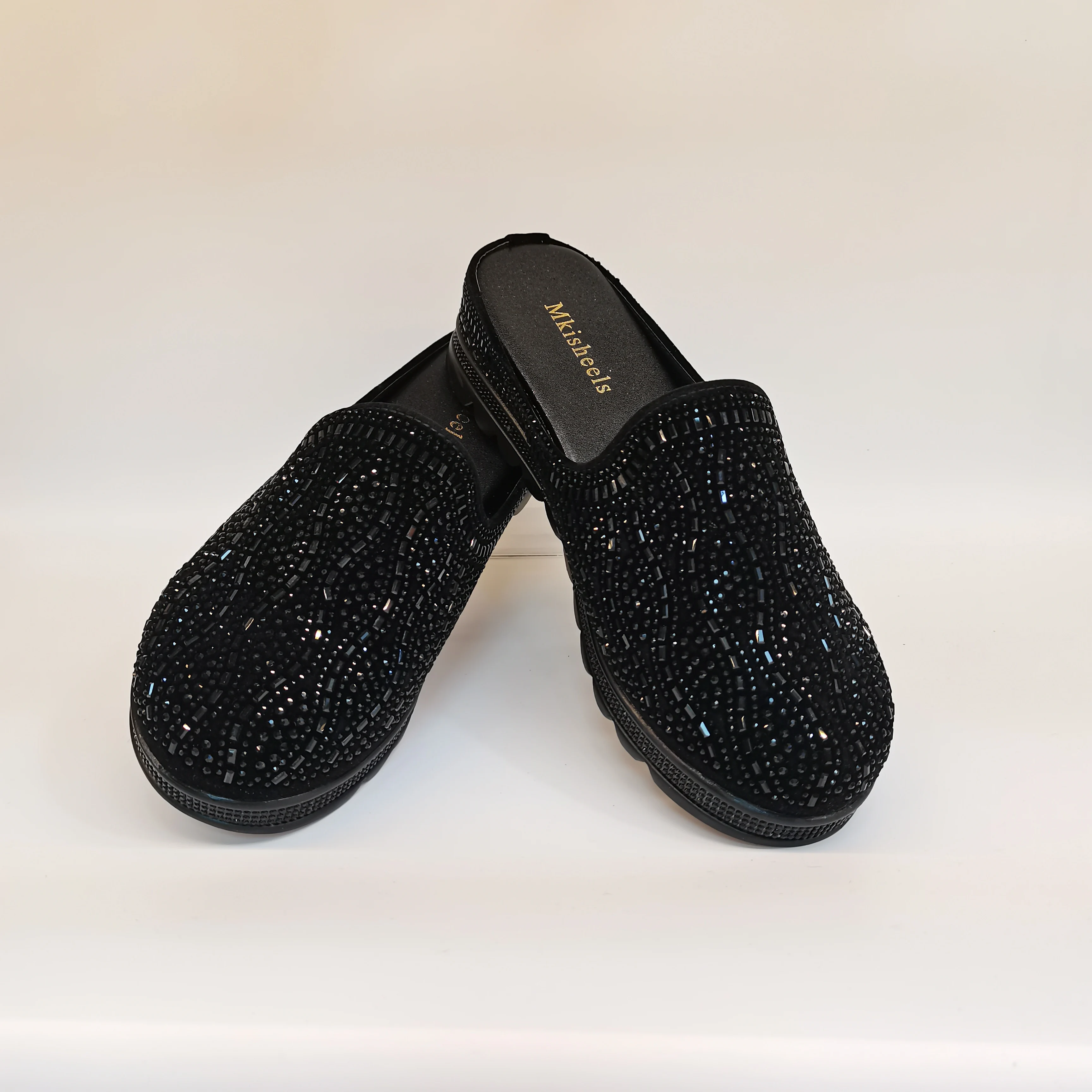African Popular Luxury Women\'s Rhinestone Slippers Non-slip height-raising, High-end  Mid-Heel Lady Casual Mullers Shoes F1207-1