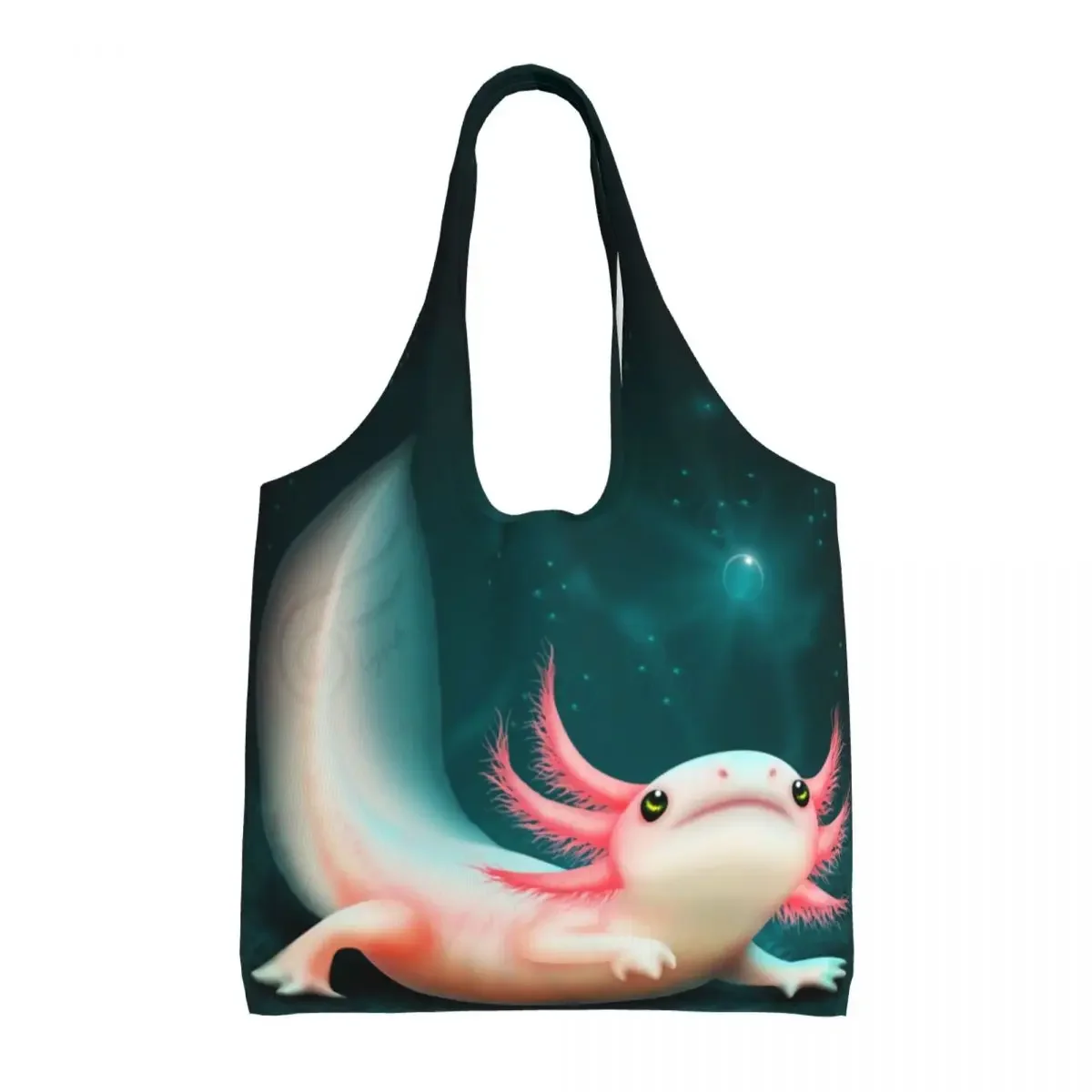 

Reusable Elegant Axolotl Shopping Bag Women Canvas Shoulder Tote Bag Portable Salamander Animal Groceries Shopper Bags Handbags