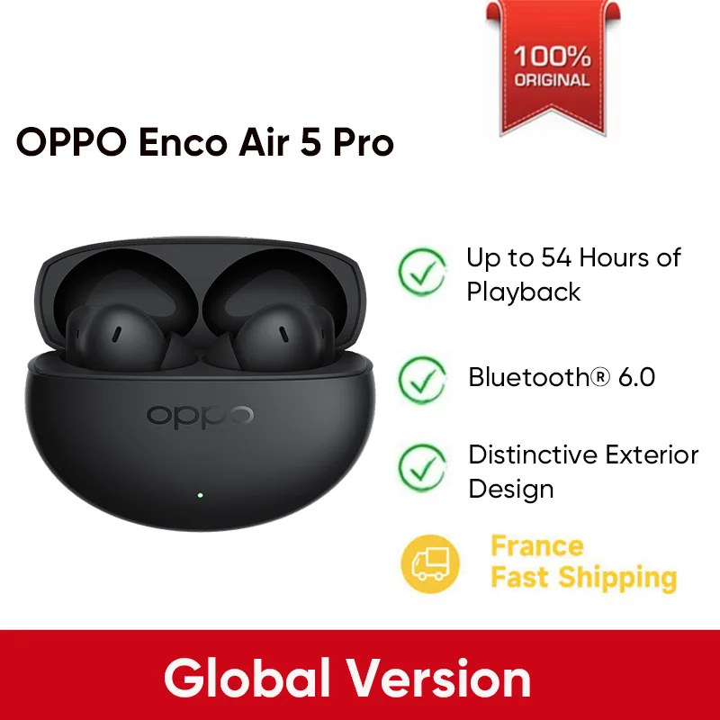 Audífonos Inalámbricos OPPO Enco Air 5 Pro TWS con Bluetooth 6.0, LHDC5.0, Cancelación Activa de Ruido de 55dB y 54h de Duración de Batería