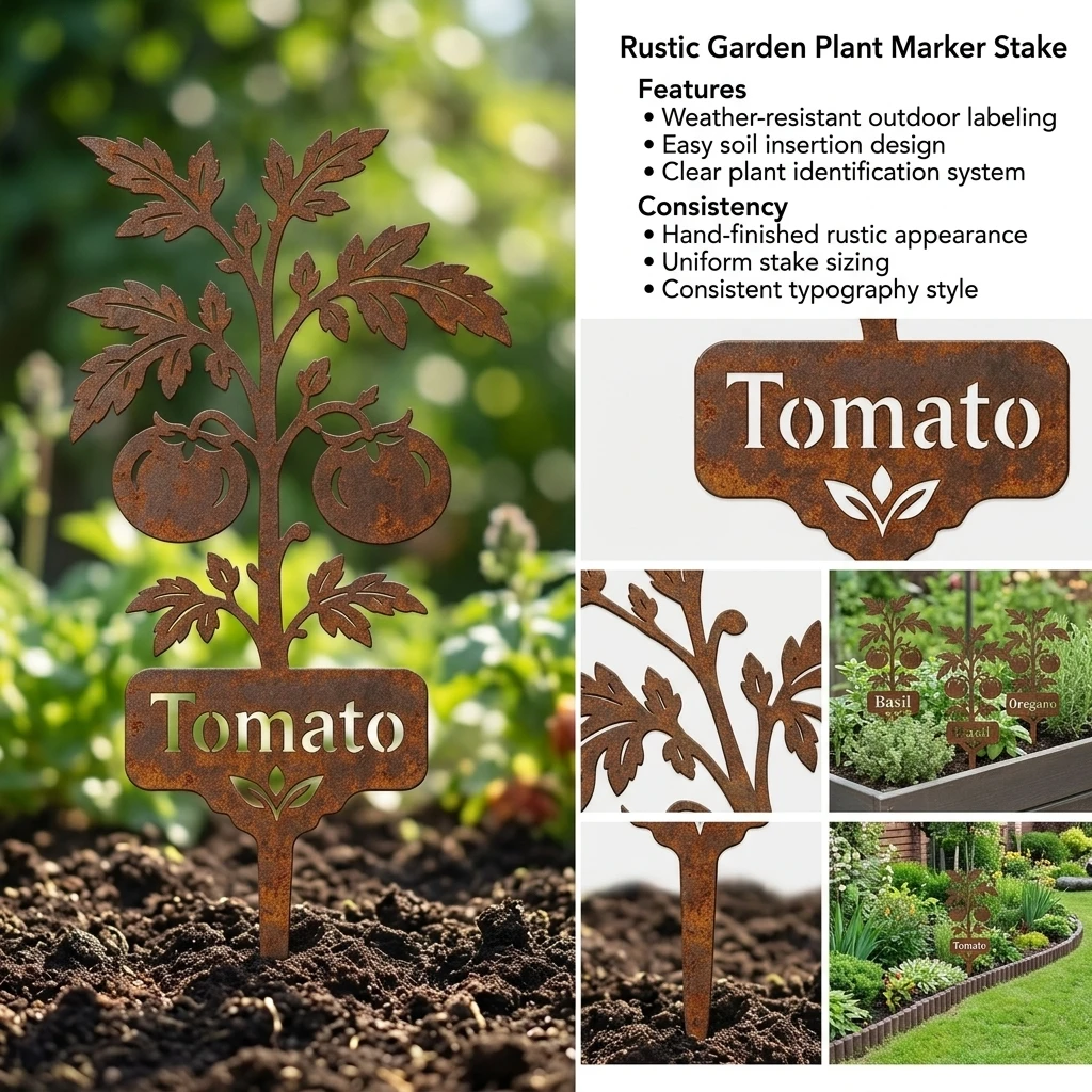Metal Garden Stake Signs Rustic Aged Iron Fruit Vegetable Plant Marker Labels Outdoor Yard Garden Bed Decor Insert Stakes