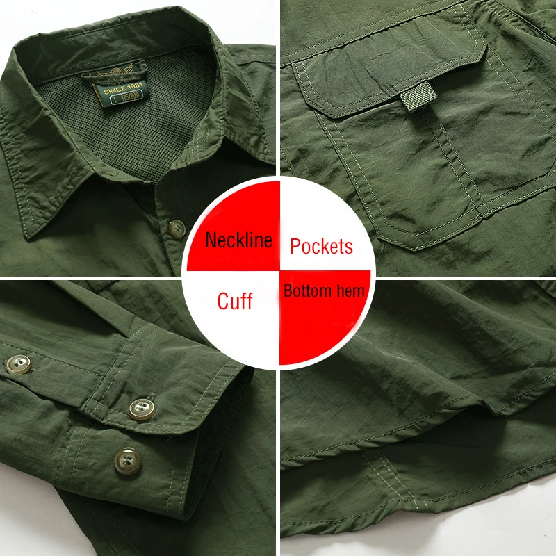 2024 New Summer Cargo Shirt for Men Long Sleeve 2-Pocket Shirts Outdoor Casual Colthing Solid Color Quick-dry Tops Overshirt