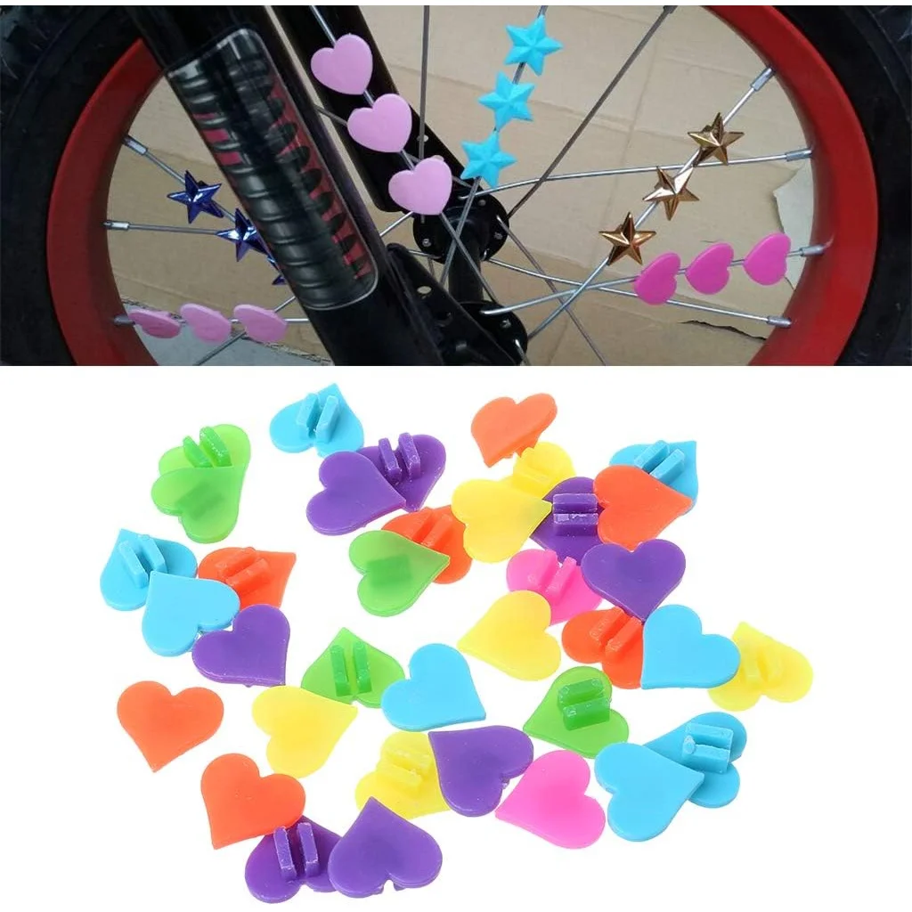 37pcs Glow-in-the-Dark Bike Spoke Decor Kit, Heart Beads & Valve Caps, Ideal Holiday Gift for Cyclists