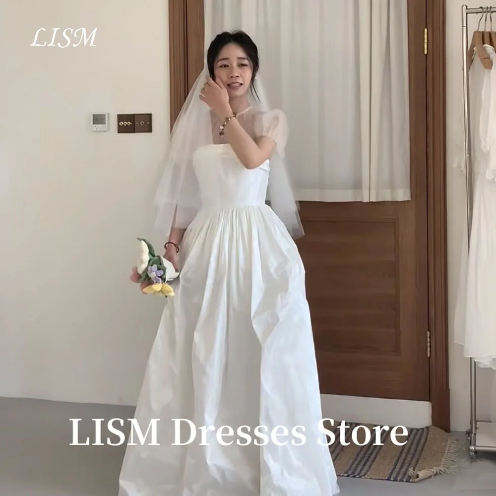 

LISM Sweet A-Line Korea Wedding Dresses Photo Shoot Soft Satin Floor Length Elegant Bridal Gowns웨딩드레스Customized Corsets