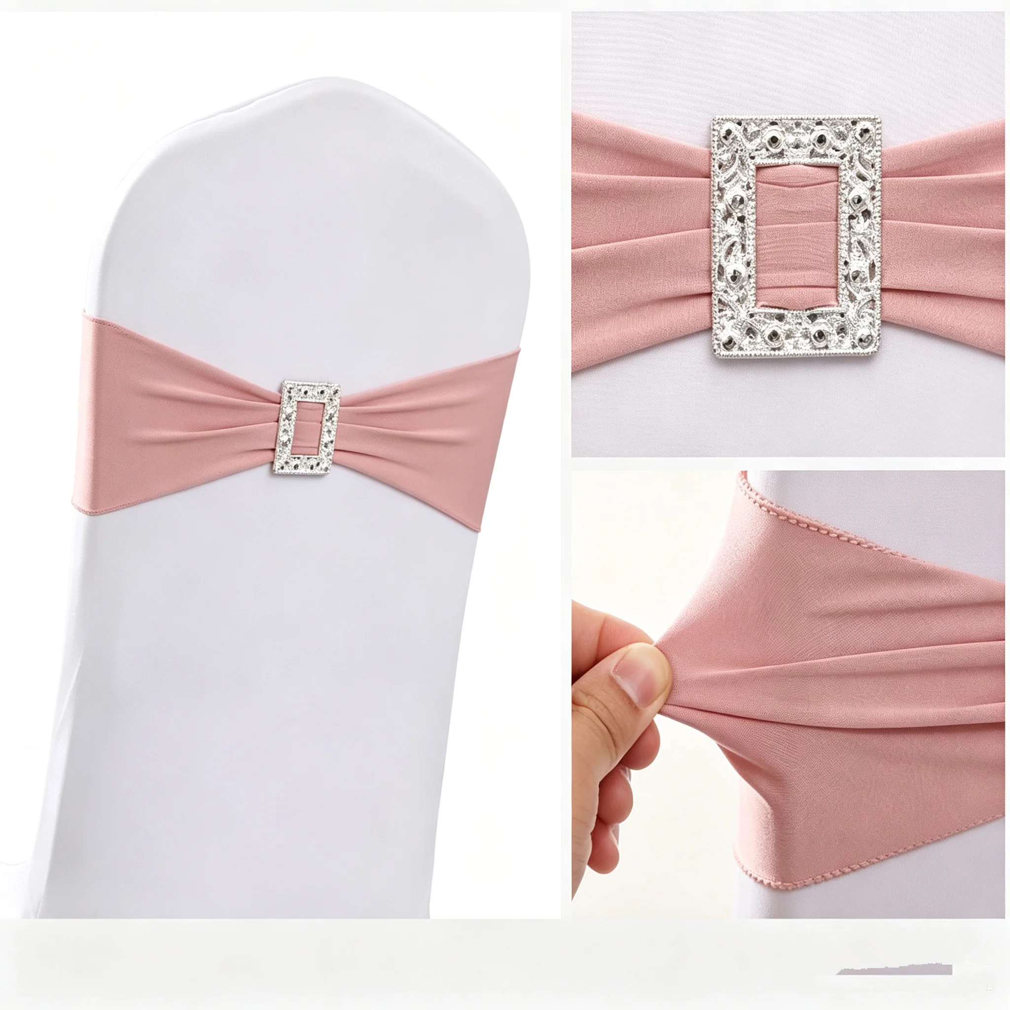 Rectangle Rhinestone Chair Sash Band Stretch Chair Sash Lycra Spandex Band Tie Bow for Chair Cover Wedding Banquet Decoration