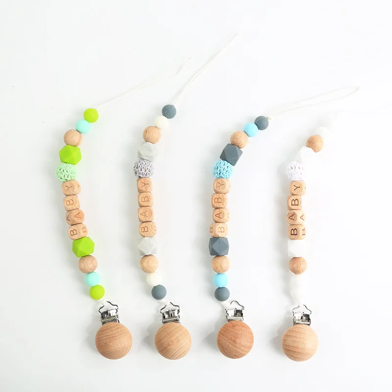 

Персонализированное имя DIY зажимы для детской соски-цепочка деревянная силиконовая пустышка прорезыватели манекен держатель для соски зажим игрушки для прорезывания зубов новорожденных