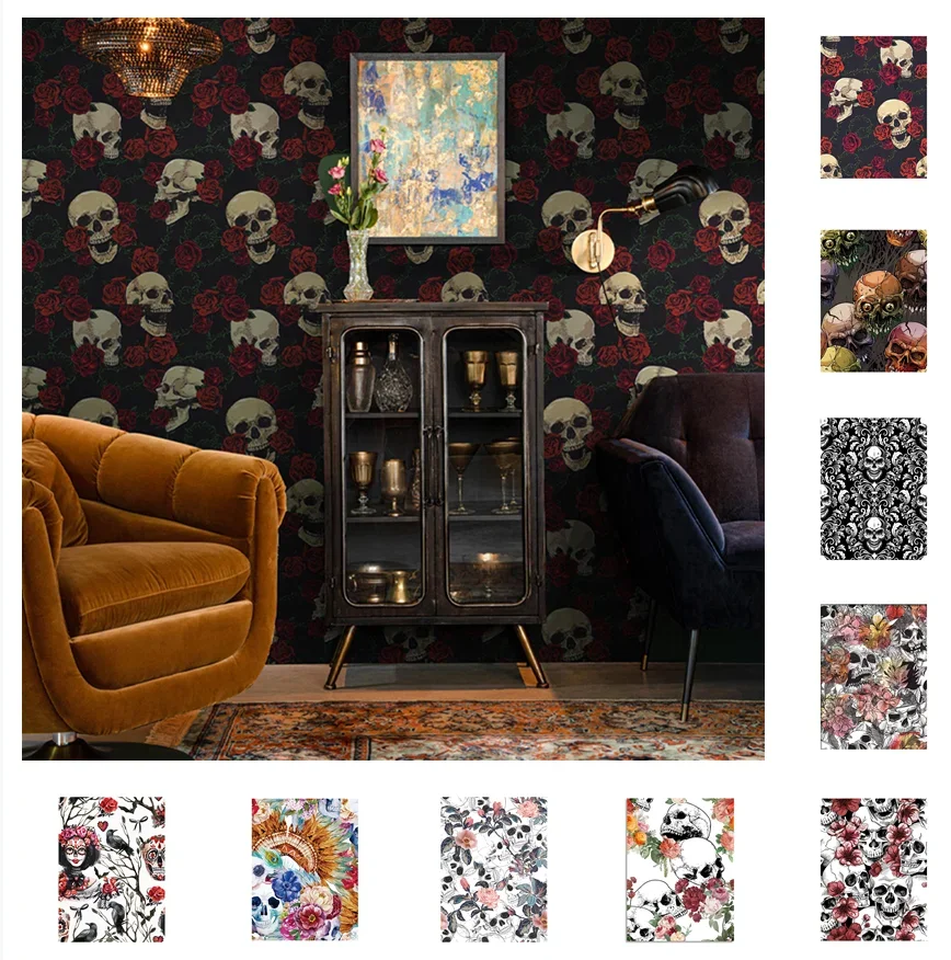 carta-da-parati-adesiva-con-motivo-teschio-di-zucchero-e-fiori-per-camera-da-letto-decorazioni-da-parete-rimovibili-in-bianco-e-nero