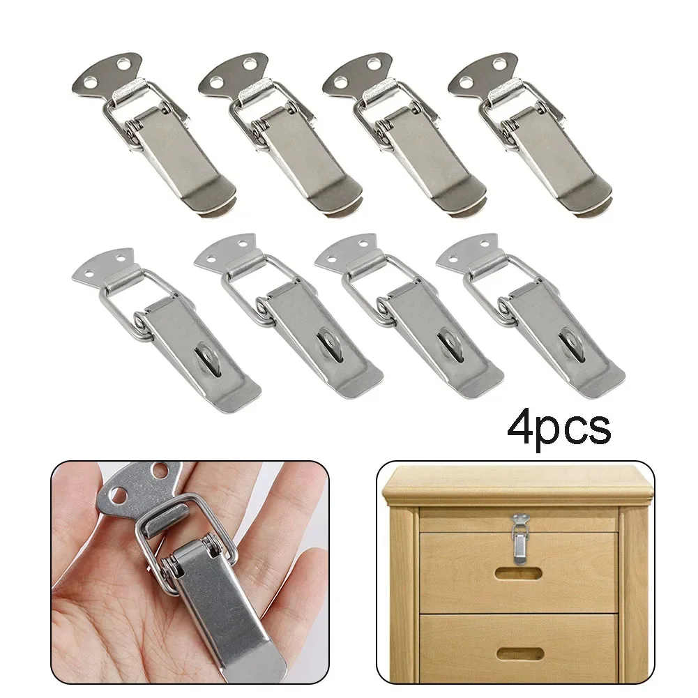 4Pcs Latch Catch Duck-mouth Buckle Hook Wooden Box Hasps Clamp Metal Spring Catch Clasp Loaded Draw Toggle Clamp Hasps