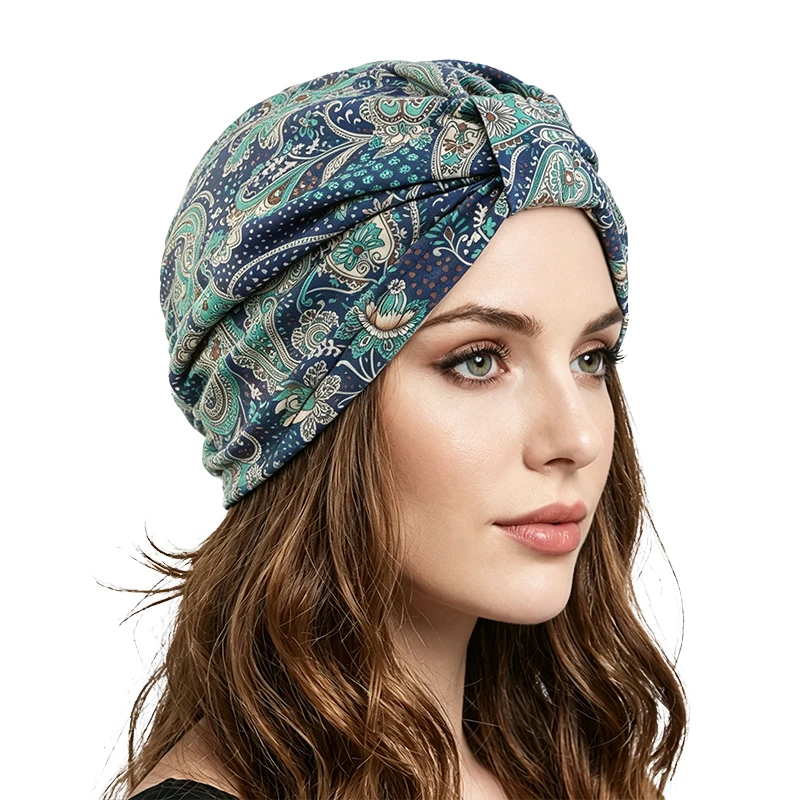 Women Printed Cap Muslim Hijab Hair Accessories Satin Cap Chemo Cancer Cap Household Use Cap view 6