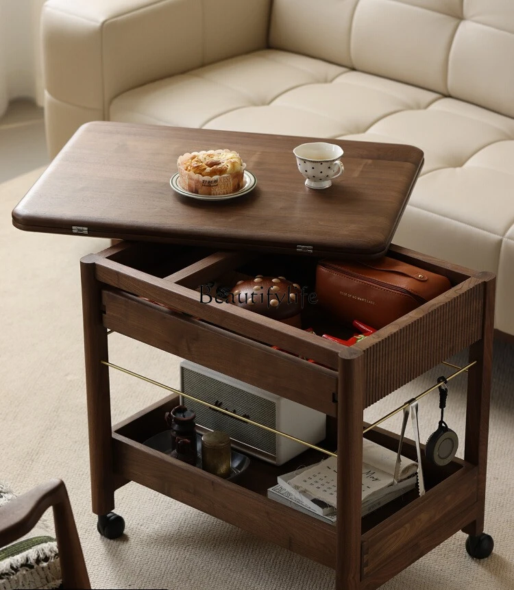 

North American black walnut all solid wood removable coffee table cart folding