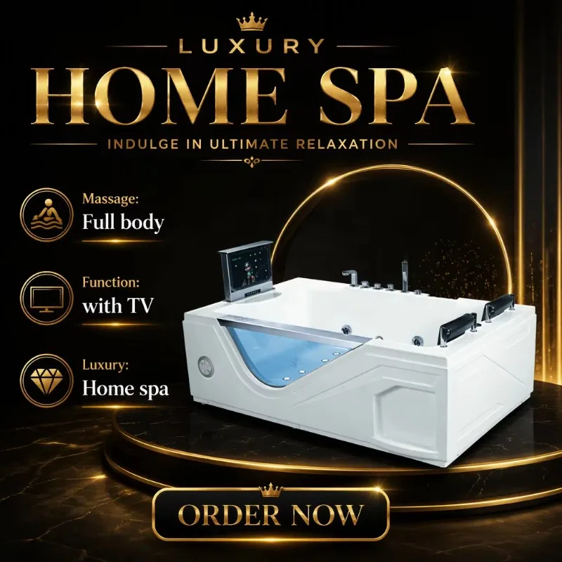 Luxurious Acrylic Freestanding Massage Bathtub With TV Colorful Bubble Jets 3-Year Warranty