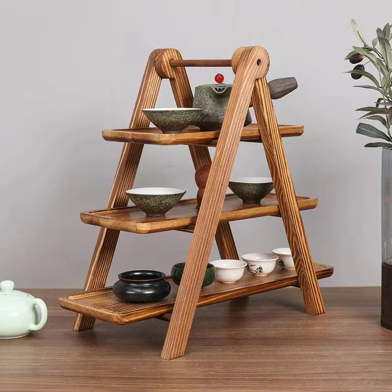 

Acacia wood paulownia three-layer vegetable rack wooden tray storage rack hot pot restaurant vegetable finishing kitchen hotel