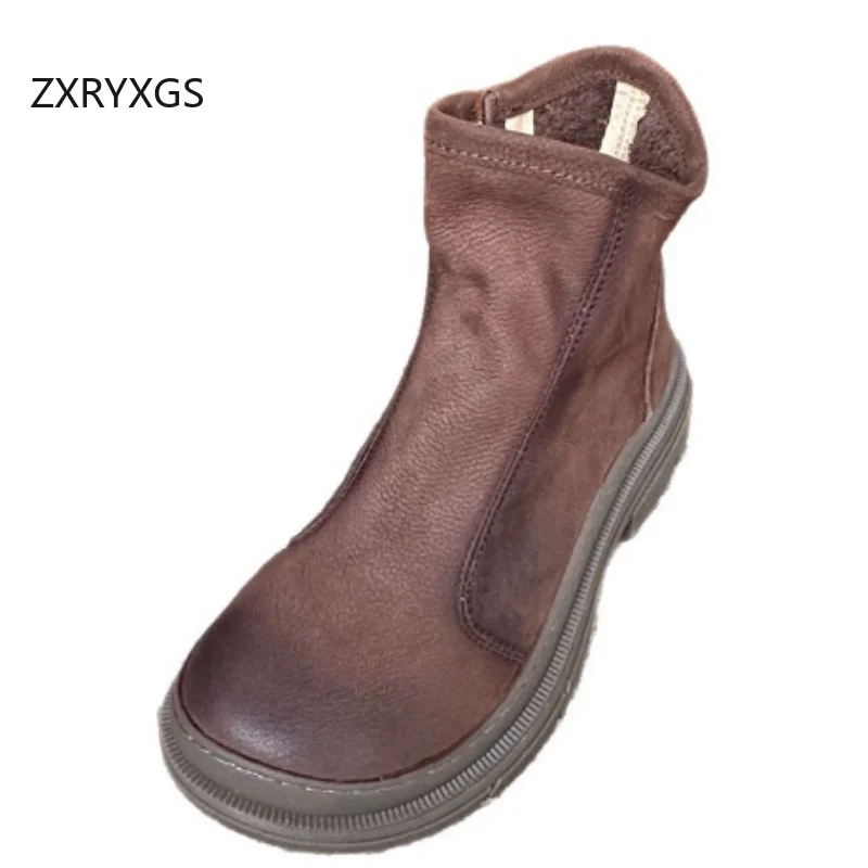 

ZXRYXGS удобные ботильоны из воловьей кожи с круглым носком, большие размеры, осенние женские зимние ботинки, элегантные модные ботинки челси 2025