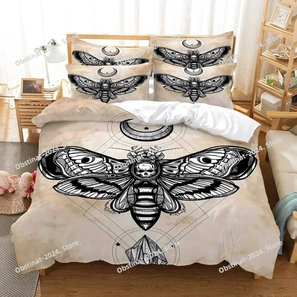 Death Moth Bedding Set Gothic Skull Butterfly Bedding Set Printed Comforter Duvet Cover Pillow Case 3 Pieces Set Kids Adult Size