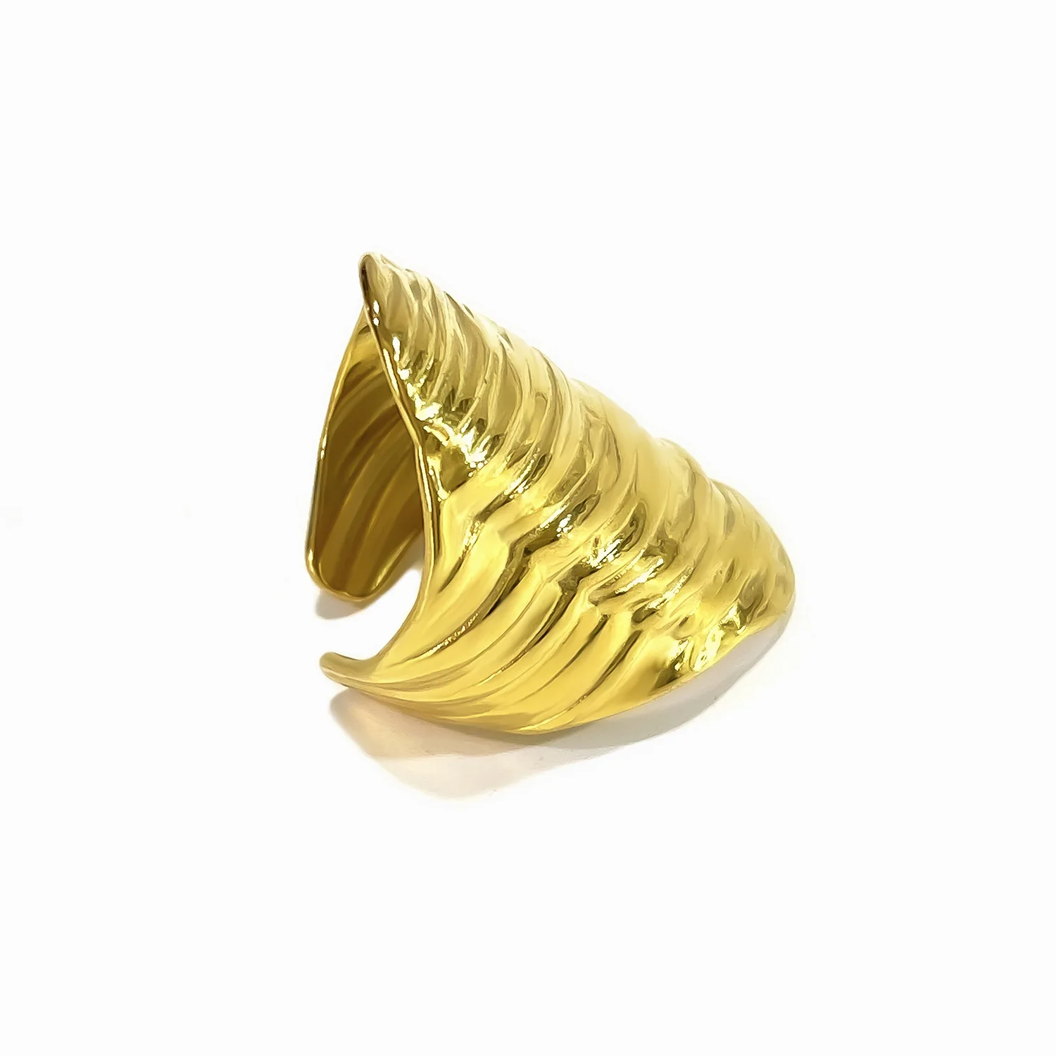 Gold Color Irregular Metal Wide Opening Ring For Women Girls Exaggerated Stainless Steel Finger Vintage Jewelry Waterproof Gifts