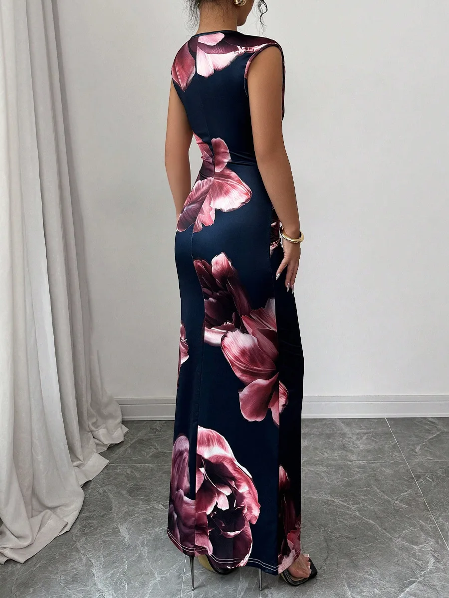 Abiti lunghi aderenti sexy per le donne 2025 Moda estiva senza maniche O-collo Abito da festa lungo sottile Abiti eleganti