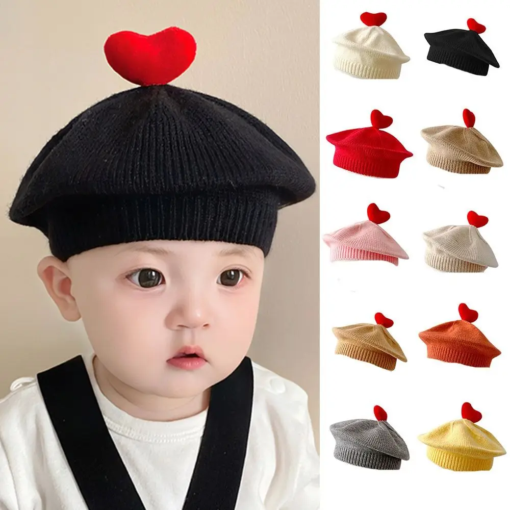 Toddler Crochet Hat Knit Bonnet Baby Beret Hat Cute Fashion Kids Knitted Hats Warmer Flat Hat Artist Painter Cap Newborn Toddler