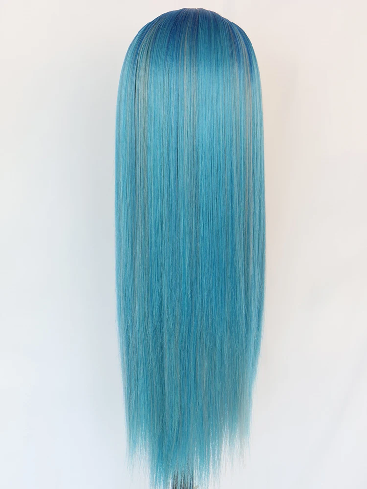 Peruca frontal de renda sintética com cor listrada para mulheres, cabelos lisos longos com destaques, fibra resistente ao calor, moda skunk 13x3