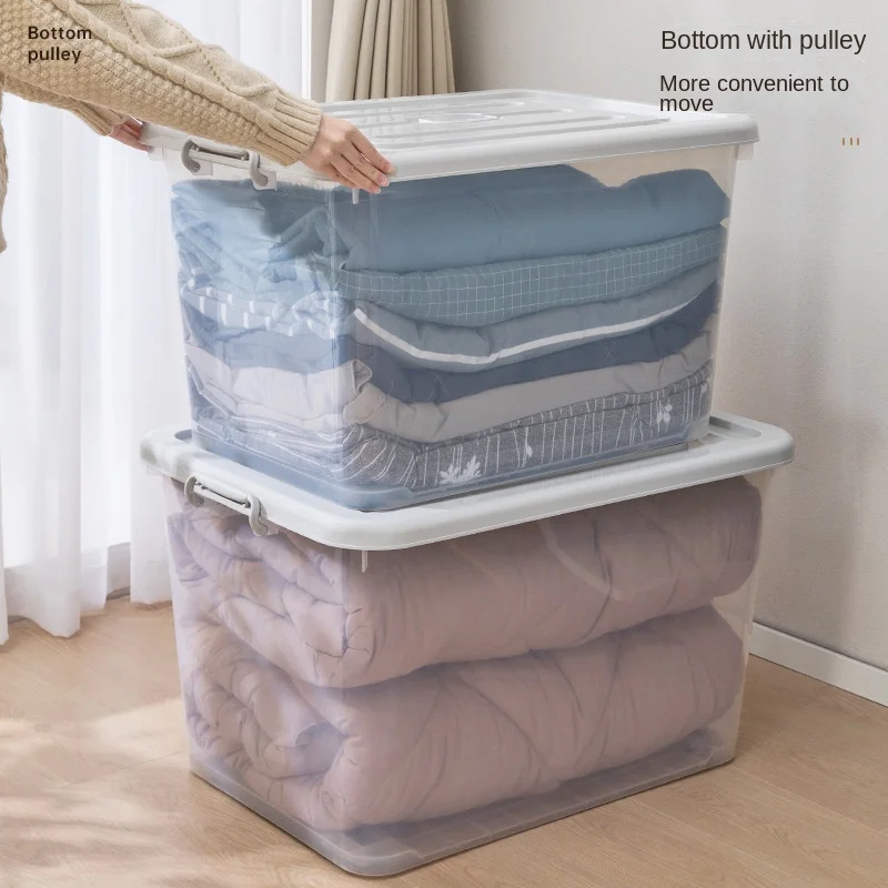 

New Large Storage Box with Lid Stackable Plastic Household Clothes Organizing Box Pants Storage Box Thick Transparent