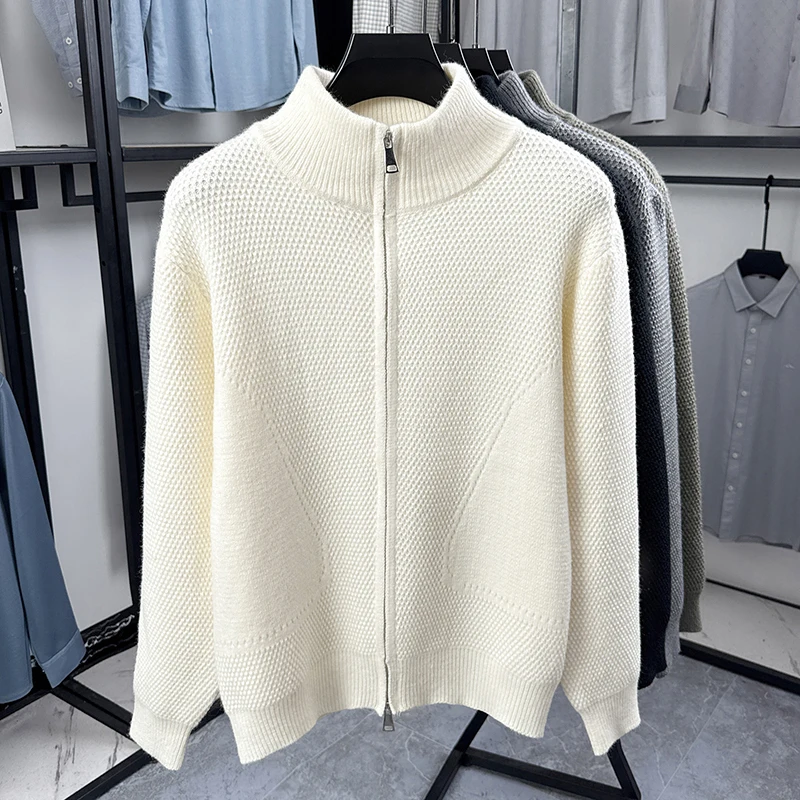Hochwertige Herren-Strickjacke Hochwertige Marke Einfaches Reißverschluss-Design mit Stehkragen Herbst-Winter Neue Mode Lässiger Pullover-Mantel – Detail 17