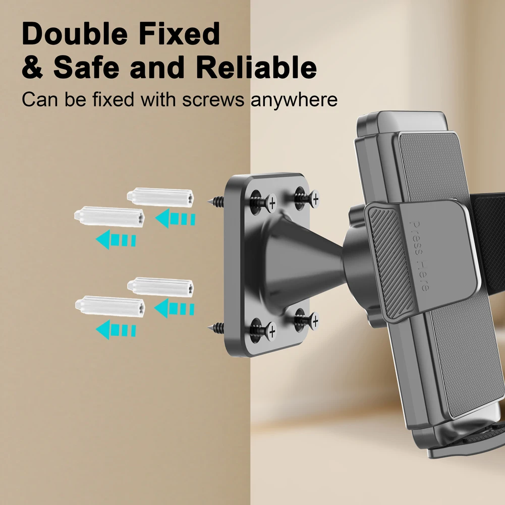 360 Adjustable Phone Holder Wall Mounted Mobile Phone Stand Hands-Free Stabilization Bracket for 4.7-7.2'' Phones