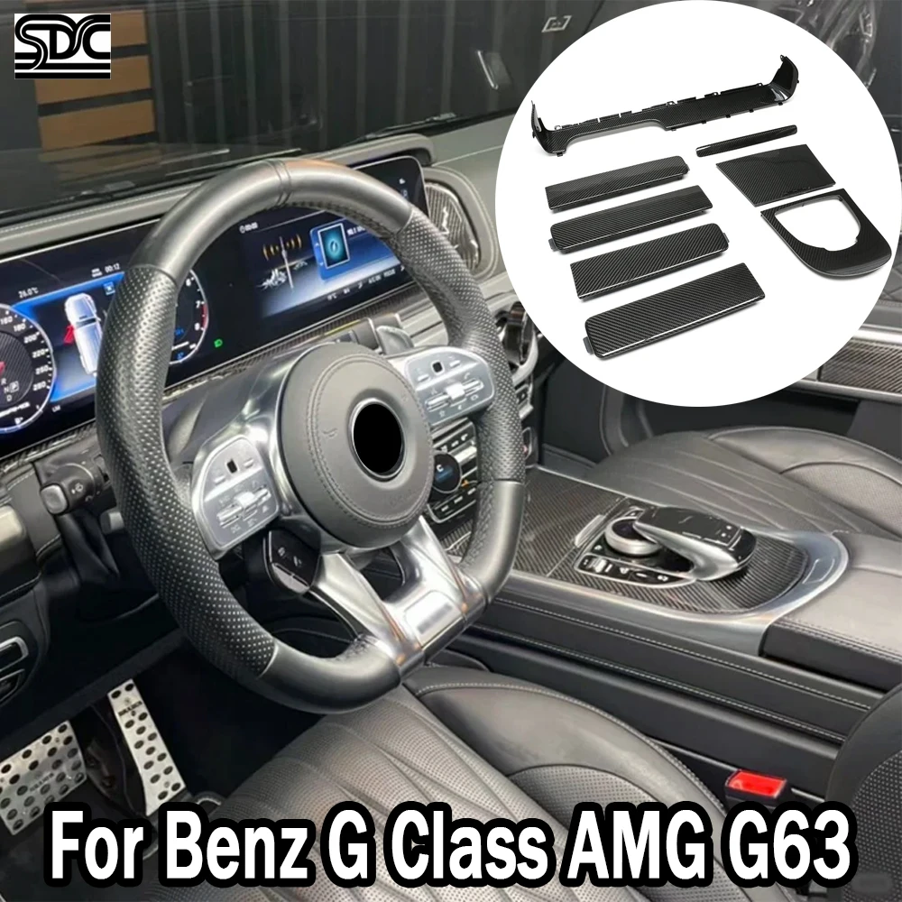 G63 Real Dry Carbon Fiber Interior Trims For Benz W464 G500 AMG G63 2019-2024 Prepreg Dry Carbon Consoles Pannel Steering Wheels