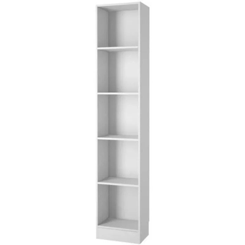 5 Shelf Narrow Contemporary Bookcase in White