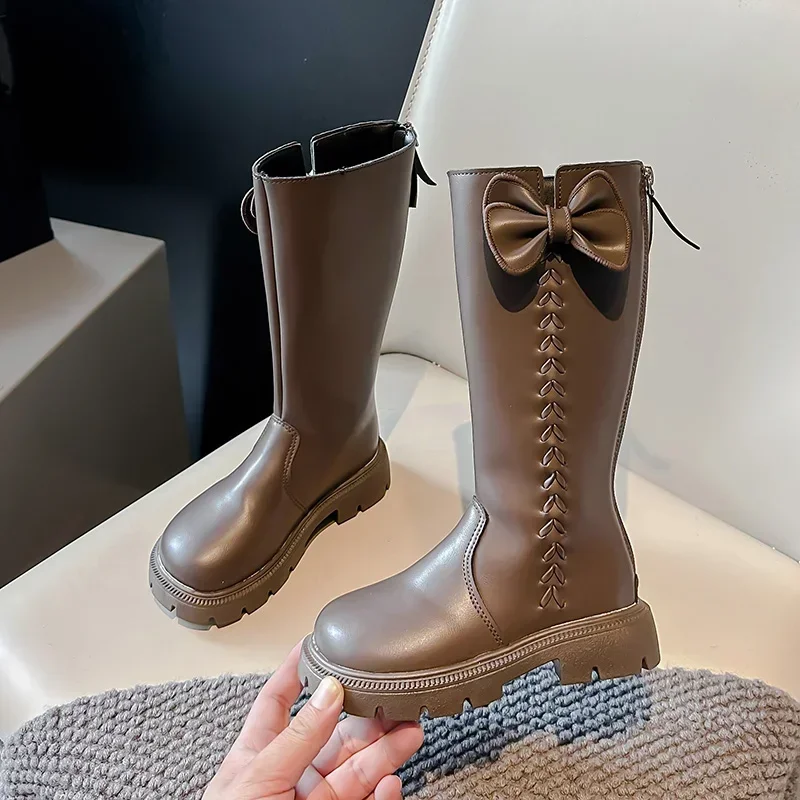 Botas de invierno para niñas, aspecto elegante, botas de tubo largo, versátiles, de terciopelo, hasta la rodilla, para invierno, 2024