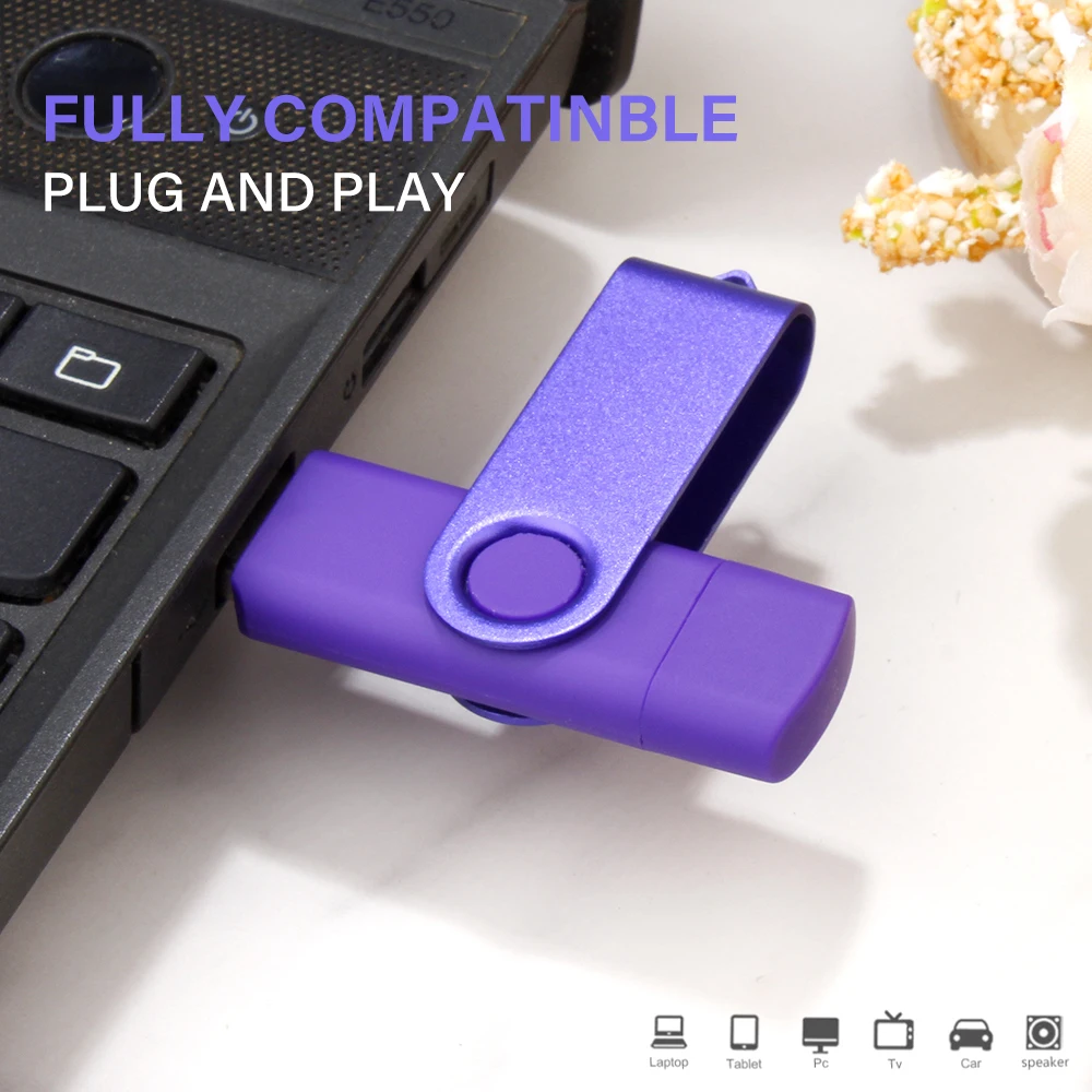 SHANDIAN TYPE-C 2.0 USB 플래시 드라이브, 7 색 회전식 펜 드라이브, 금속 키 체인, 메모리 스틱, 64GB, 32GB, U 디스크, 비즈니스 선물