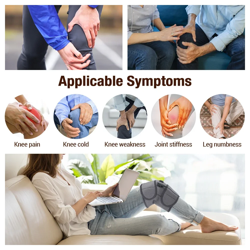 

Светодиодный массажный пояс для колена с подогревом и регулируемой защитой для зоны колена 3, температурный дизайн, горячий/холодный компресс, бандаж для колена