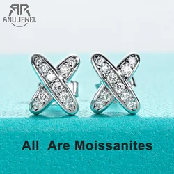 AnuJewel-pendientes de diamantes de moissanita para mujer, de Plata de Ley 925, Color D, VVS1, pendientes de tuerca de Cruz clásicos de moissanita, joyería