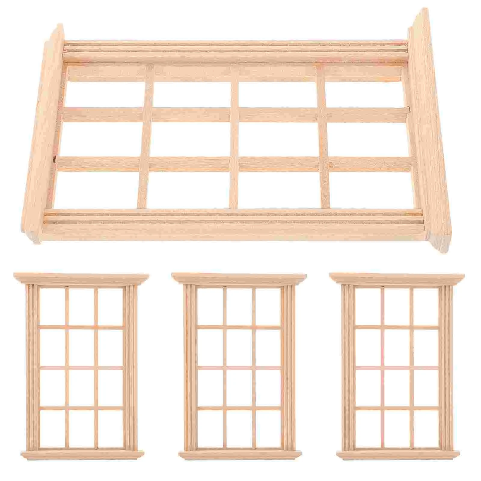 4 Pcs Dollhouse Window Mini Frame Model Decor Bonsai Miniatures Wooden Toddler Toys Beautiful Decoration