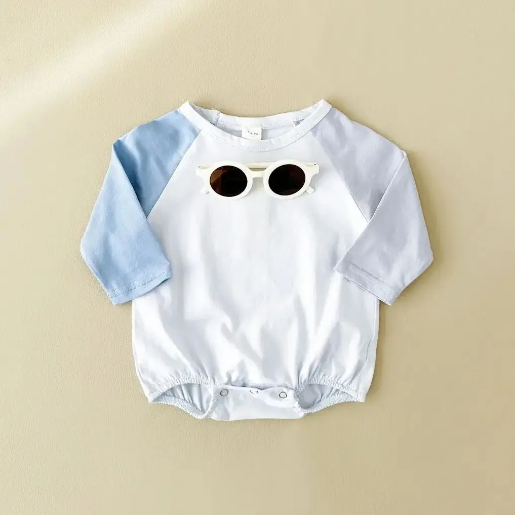 0-18M Autumn Baby Girl Clothes Newborn Bubble Romper Babies Solid Color Block Bodysuits Cotton Raglan Sleeve Romper Boys Infant