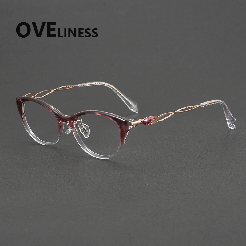 

Оправа для очков «кошачий глаз» из ацетата и титана, женская, новый брендовый дизайн, винтажные очки, ретро-оправа в японском стиле, оправа для очков