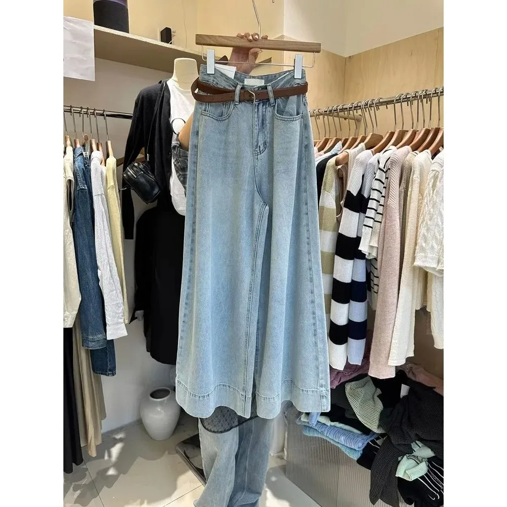 

High Waist Wide Leg Jeans Women's Loose Fit Conceal Meat Flo Comfortable Elastic PU Fabric Ladies Denim Trousers