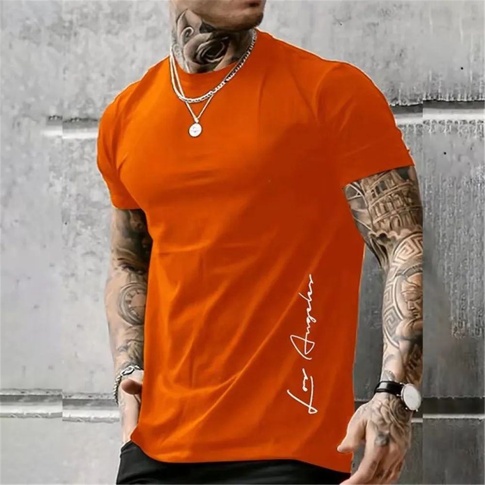 Black Solid Color And Letter Pattern Fashion Men's T-Shirts Summer Short Sleeve 3D Print Street Trend Male Tee 6XL Plus Size