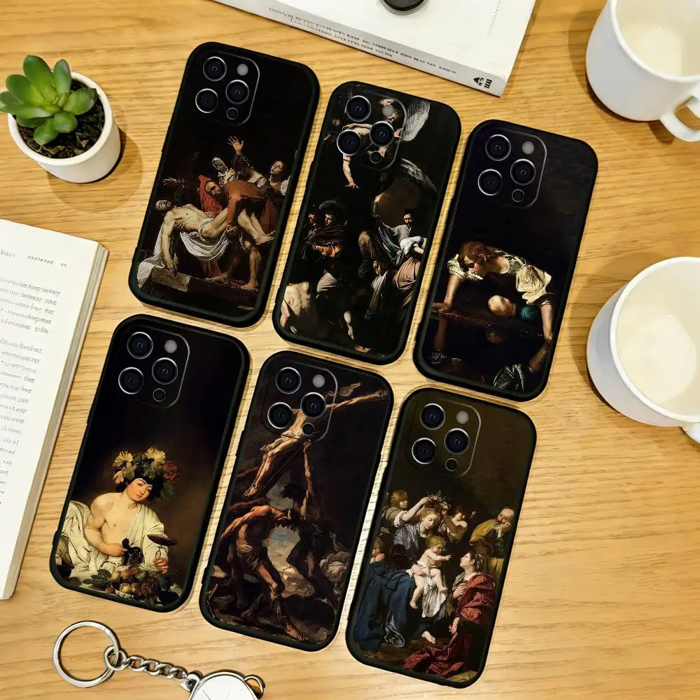 Capa de Silicone Macia para Celular com Pinturas de Caravaggio para iPhone 17 16 15 14 13 12 11 X XR Plus Pro Max Plus