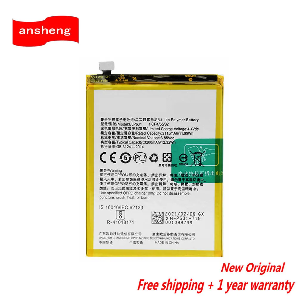 

Original 3115mAh BLP631 Battery For Oppo F3 F5 Youth CPH1725 A73 A75 A77 CPH1715 Mobile Phone