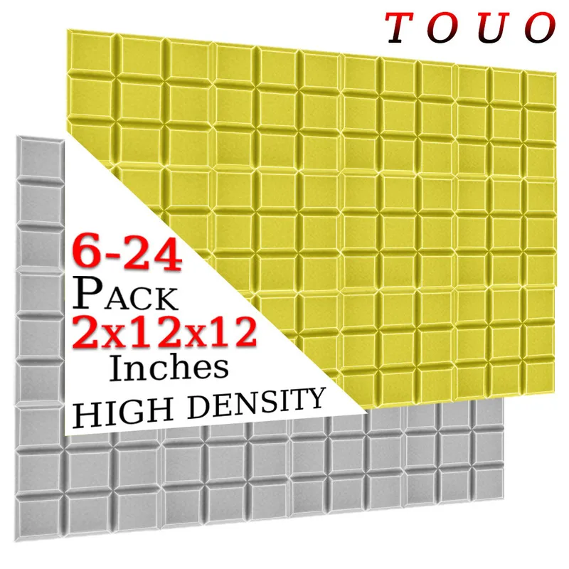 TOUO Acoustic Foam 6/12/24 Pcs Flame-Retardant Sound Absorbing Beveled Edge 9 Block Tiles Foame Panel Ktv Acoustic Treatment