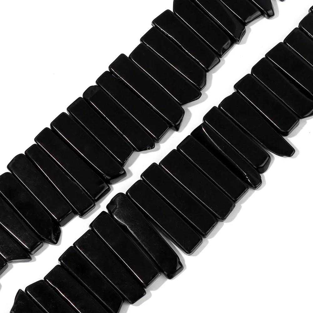 Irregular Natural Black Stone Stick Beads Top Drilled Point Gem Minerals Bead Flat Charm Pendant Beads for DIY Necklace Jewelry