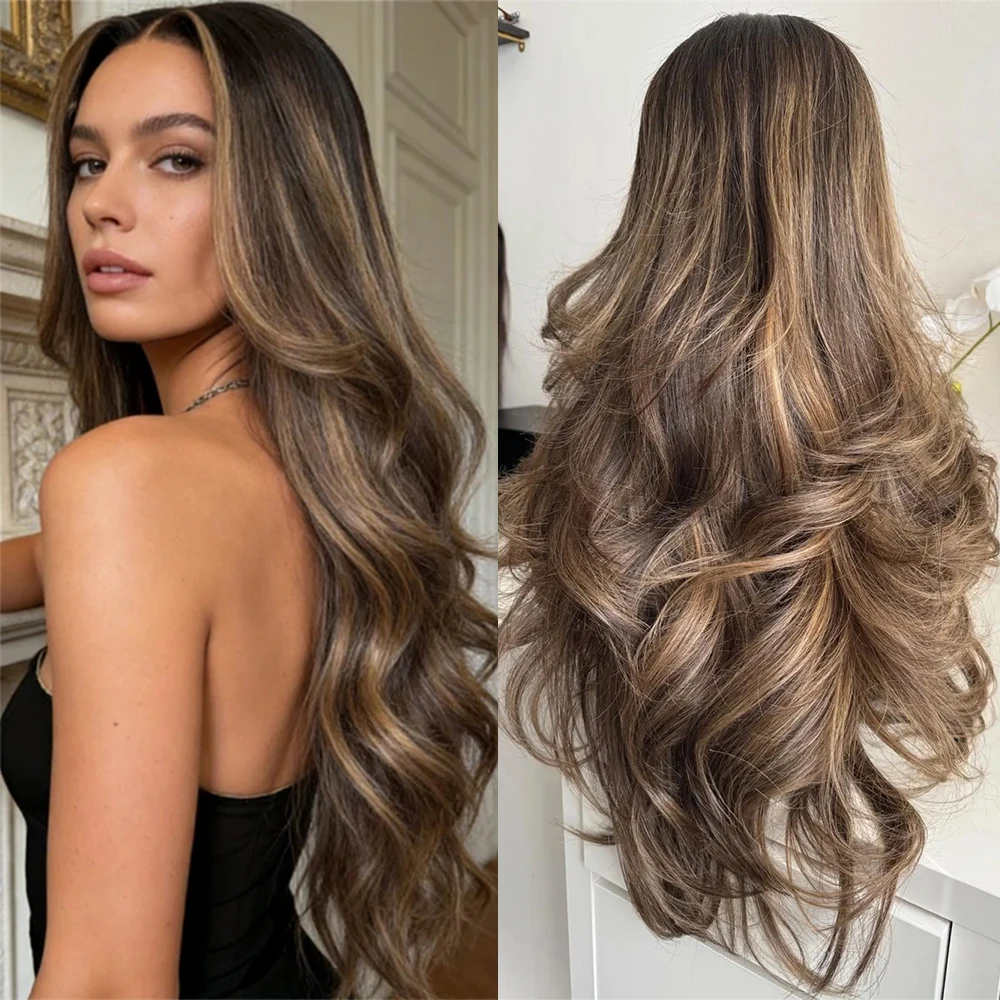 dark-chestnut-brown-highlights-glueless-wig-layered-wavy-synthetic-lace-front-wig-high-heat-fibre-26-glueless-wig-cosplay-party