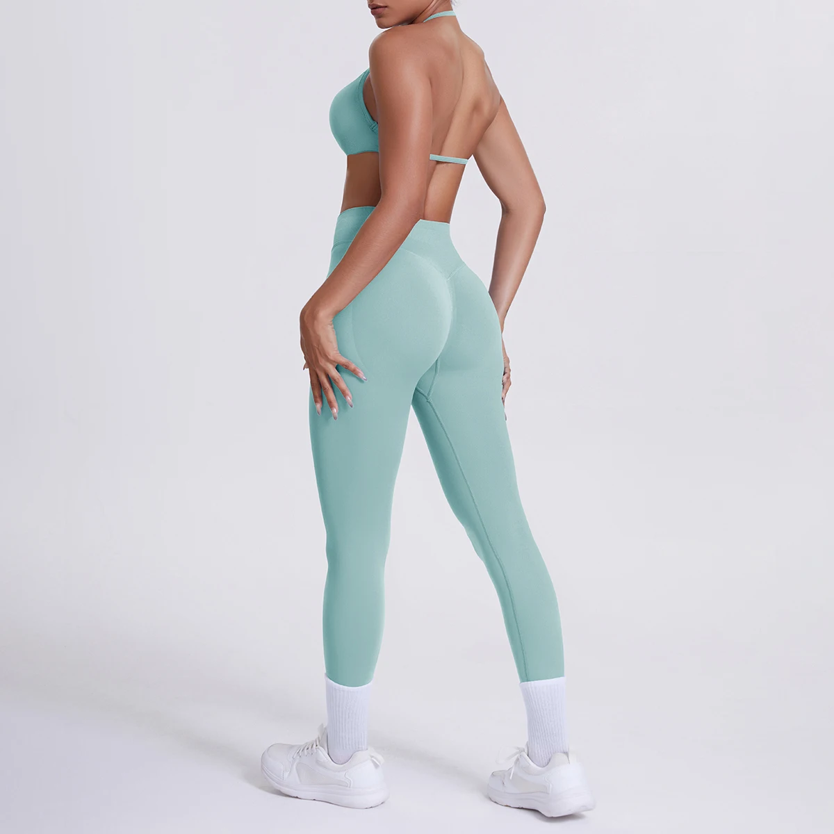 Frauen 2 stücke Patchwork Sport Yoga Anzug Training Ärmellose Sport Gym Tops Bauch-steuer Abnehmen Booty Leggings Yoga Anzug Sport – Detail 24