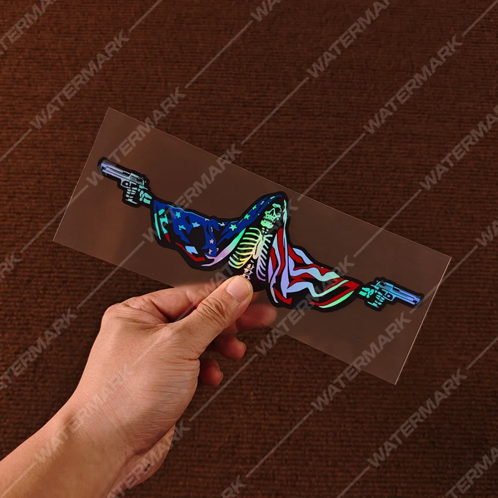 Holographic Skull Flag Sticker 2D Flat Vinyl Decal Waterproof Scratch Resistant Removable Motorcycle Helmet Bumper Scooter Decor
