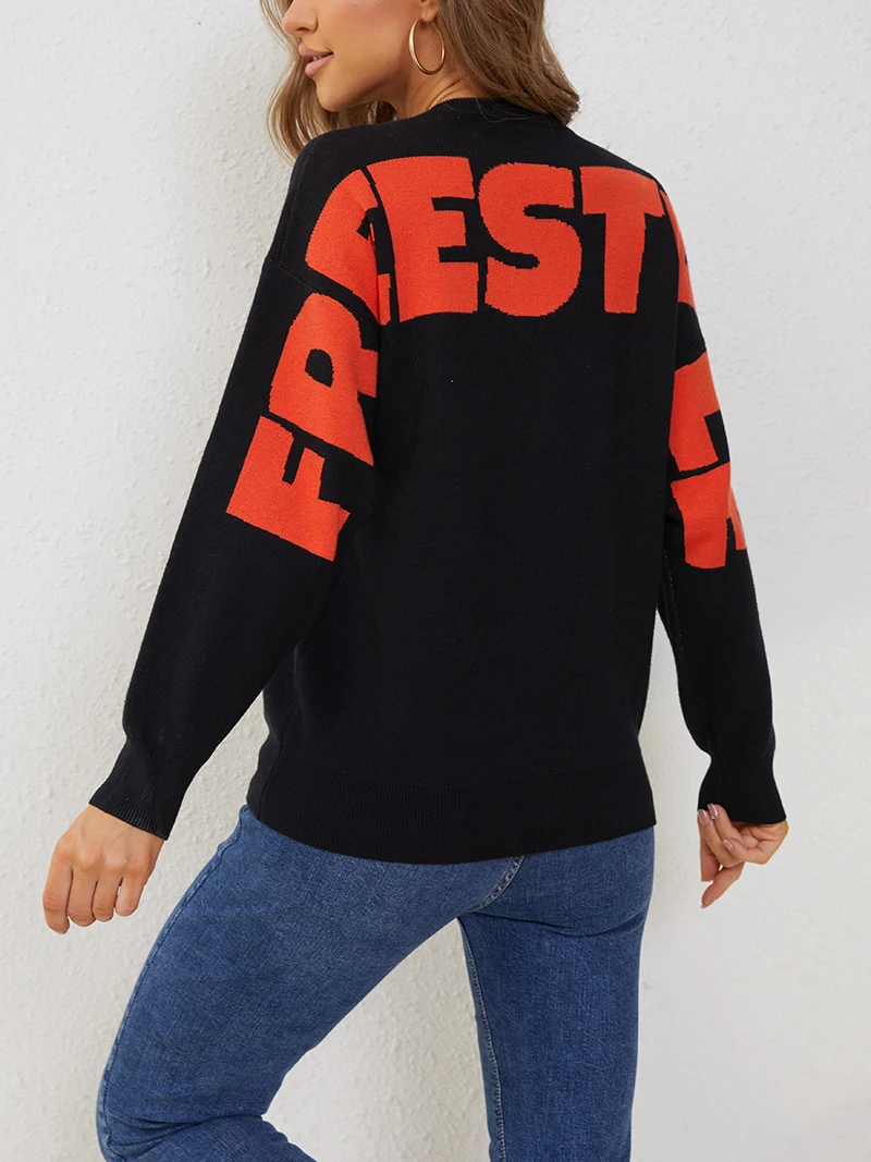 Crewneck Pullover Elegant Woman Sweater Freestyle Graphic Cozy Knitted Sweaters Oversized Long Sleeve Sweaters For Women 2024