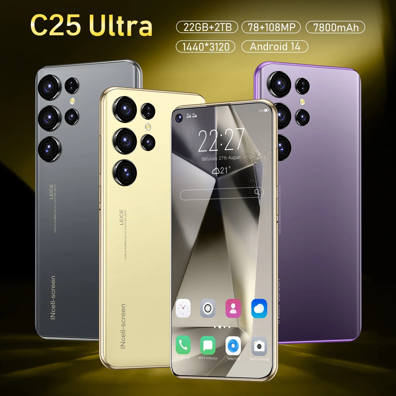 C25ウルトラスマートフォンHDスクリーン新型オリジナル携帯電話22G+2T