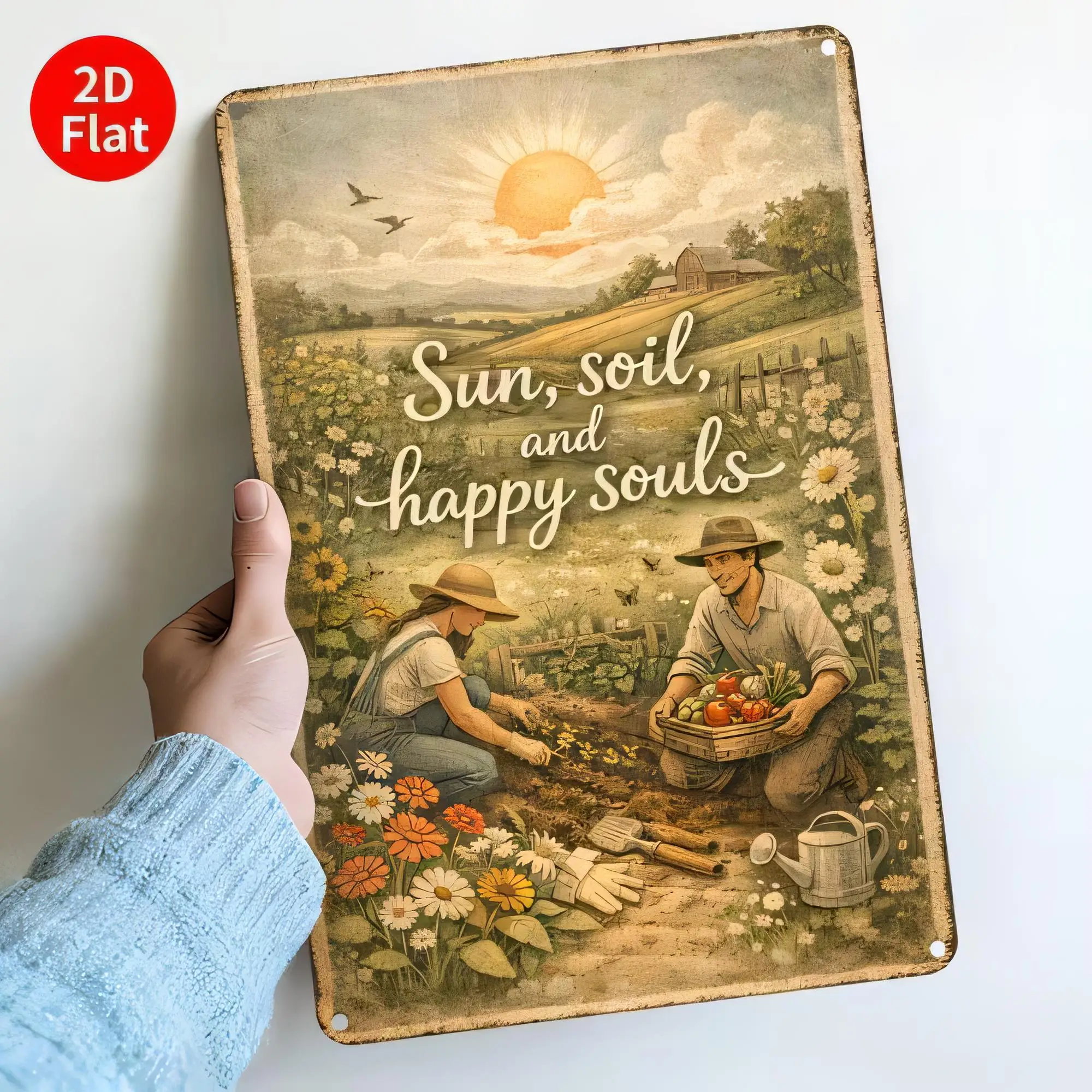 Tin Sign  Vintage Farm Sun Soil and Happy Souls Retro Metal Plaque Wall Art for Garden Patio Shed Kitchen Decor Farmers Market C