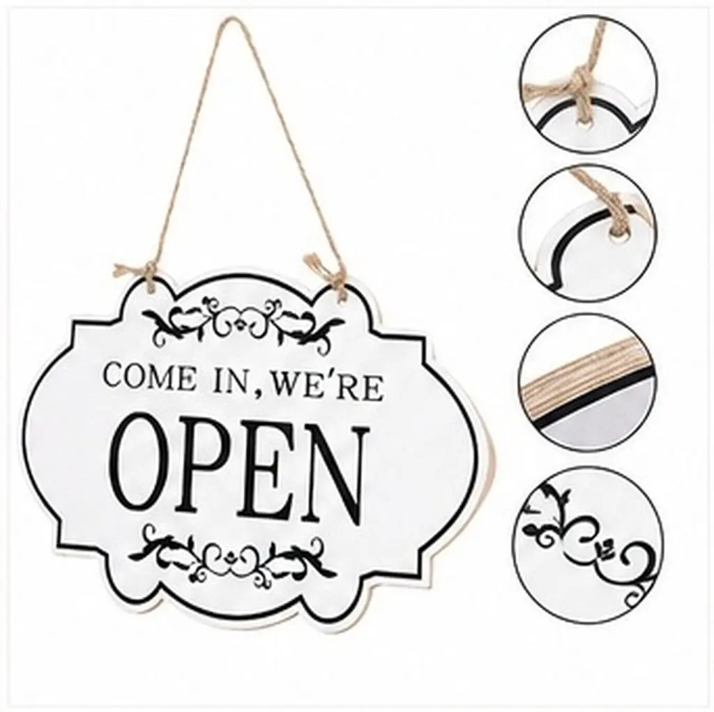 Retro Wooden Door Sign Double-Sided Open Closed Hanging Pendant Decorative Store Accessory Farmhouse Kitchen Decor