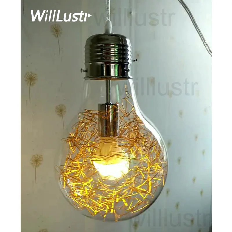 Mega Bulb Clear Glass Pendant Lamp Gold/Silver Filament Suspension Light for Dining Room Kitchen Bar Cafe Ceiling Chandelier